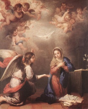 イエス Painting - 受胎告知 スペイン・バロック様式 バルトロメ・エステバン・ムリーリョ